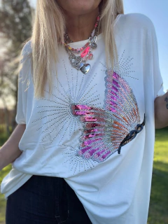 MCA135 Remeron de modal mariposa rosa y Fucsia