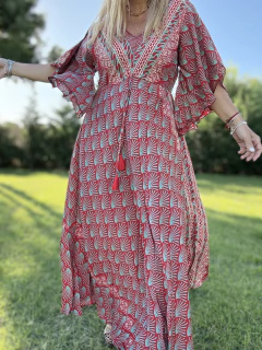 V167 Vestido de seda de india estampado con tiras debajo el busto - Tu Guiseppa