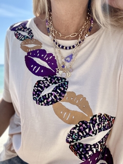 Imagen de C033 Collar cuadruple en violeta , lila y metal dorado