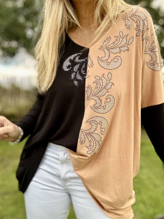 MLA2 Remeron de modal dos colores con gotas arabescos mini strasses