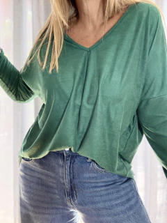 GAM01 Remeron gamuzado escote en v verde esmeralda - tienda online
