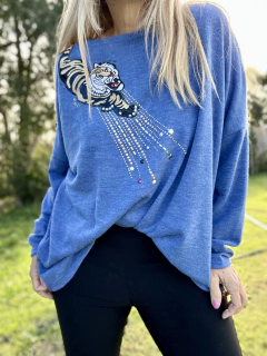 SWA30 Sweater azul de lanilla tigre