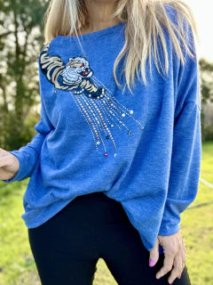 SWA30 Sweater azul de lanilla tigre