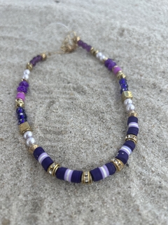 C033 Collar cuadruple en violeta , lila y metal dorado en internet