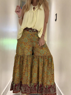 Pollera pantalón de seda de india golf en tonos maíz con obispos en internet