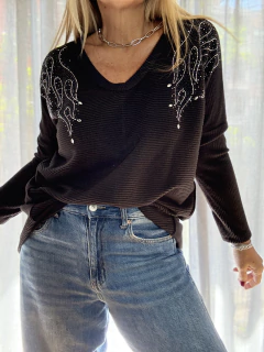 BU10 Buzo sweaters de lanilla melange color negro en internet