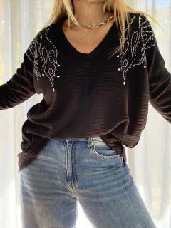 BU10 Buzo sweaters de lanilla melange color negro - Tu Guiseppa