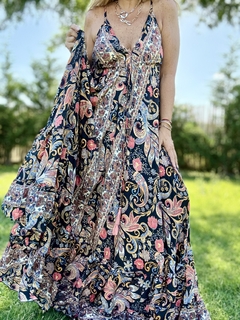 Imagen de V618 Solero de seda de india estampado con breteles regulables