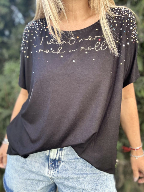 MCA97 Remeron de modal negro con mini strasses de colores