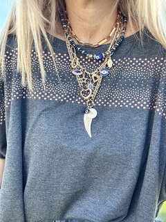 Imagen de C010 Collar cuádruple cadenas en metal dorado con azules