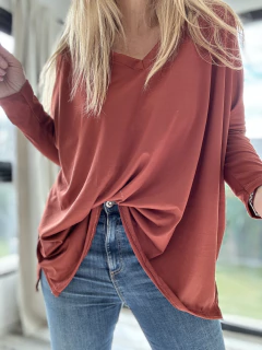 GL01B Remeron de modal gamuzado terracota mangas largas
