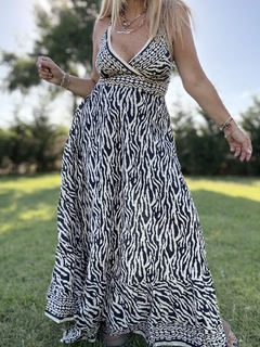 V688 Solero de algodón de india estampado en beiges y negros - comprar online