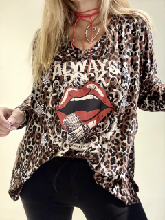 MGA12 Remeron de modal gamuzados base print con lengua y micrófono - tienda online