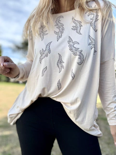 MLA56 Remeron de modal beige con flamas en mini strasses - Tu Guiseppa