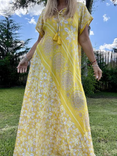 V703 vestido de seda de india estampado con tiras en el escote en v - Tu Guiseppa
