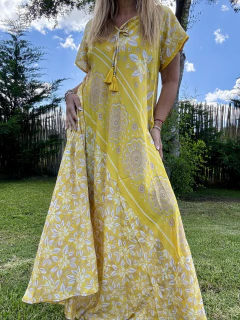 V703 vestido de seda de india estampado con tiras en el escote en v en internet