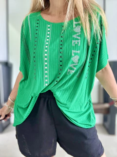MCA167 Remeron de morley verde con tiras en mini strasses plata y negro