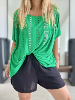 MCA167 Remeron de morley verde con tiras en mini strasses plata y negro