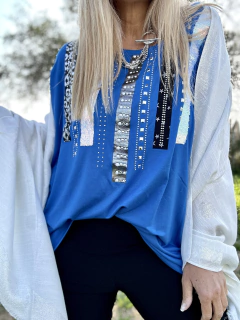 MCA8 Remeron de modal azul con tiras y mini strasses - tienda online