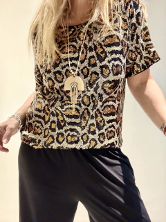 RL2 Remera animal print de lentejuelas tonos oscuros - comprar online