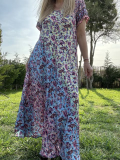 Vestido de seda de india con tiras regulables , estampado en degrade de colores - Tu Guiseppa
