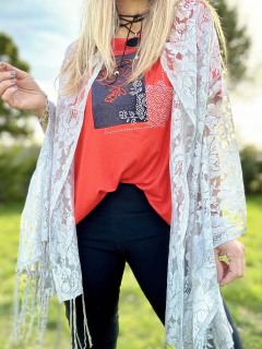 Imagen de PAS64 Pashmina de encaje gris plata con flecos