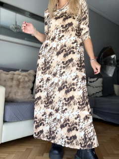 VGS4 Vestido de modal gamuzado estampado e.n manteca, beige y chocolate en internet