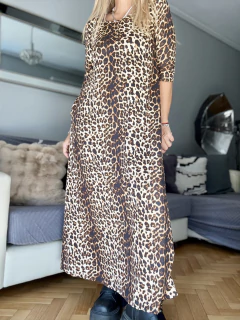 VGS8 Vestido de modal gamuzado largo print leopardo en beiges y chocolate en internet