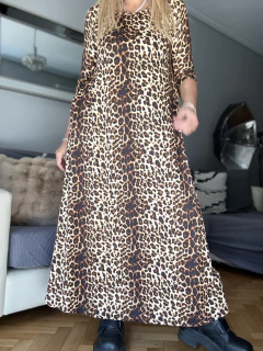 VGS8 Vestido de modal gamuzado largo print leopardo en beiges y chocolate - comprar online