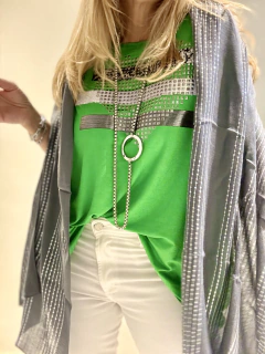 PAS47 Pashmina de poliester y algodón gris con mini lentejuelas plata - tienda online