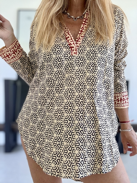 C680 Camisola de algodón de india estampado