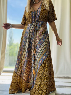 V167 vestido de seda de india con tiritas debajo el busto estampado - Tu Guiseppa