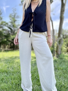 P04 Pantalón de lino elastizado beige - comprar online
