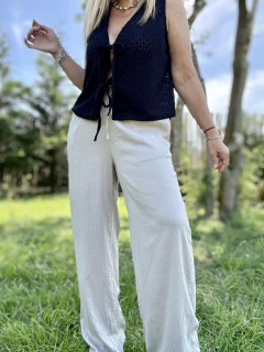 P04 Pantalón de lino elastizado beige