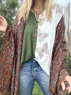 Imagen de PAS98 Pashmina de poliester estampada en naranjas y chocolates