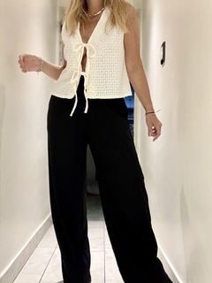 P01 Pantalón de lino eslastuzado negro en internet