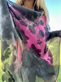 Imagen de PAS135 Pashmina gris topo de gasa transparente con rosetones
