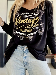 SWA43 Sweaters de lanilla negra con aplique vintage y mini strasses - comprar online