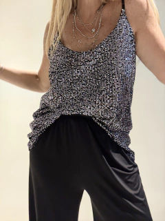 MUSC15 Musculosa de lentejuelas negra bretel finito - comprar online
