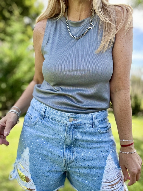 MUSC7D Musculosa cuello americano de morley de foil gris