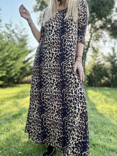 Imagen de VGS10 Vestido de modal gamuzado estampado print leopardo