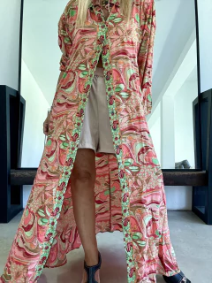 Imagen de V608 Vestido camisero de seda de india gold estampado
