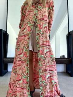 V608 Vestido camisero de seda de india gold estampado - Tu Guiseppa