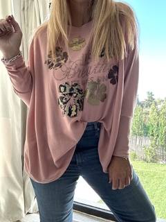 Imagen de SWA21 Sweaters de lanilla mangas murciélago rosa con flores