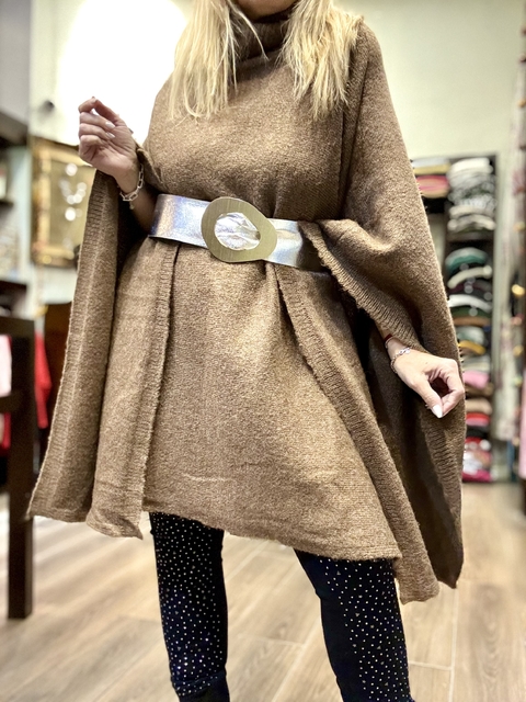 MPL1D Maxi poncho poleron de lana color habano melange