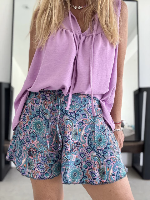 SS3 Short de seda de india estampado