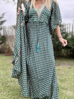 V167 Vestido de seda de india estampado con tiras debajo el busto - Tu Guiseppa