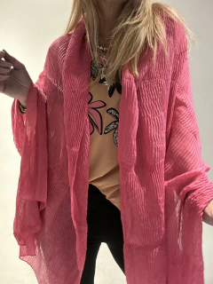 Pashmina plisada de algodon y poliester fucsia - comprar online