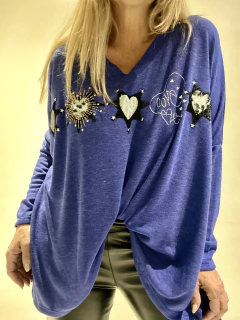 SWA19 Maxi sweaters azul con corazones en internet