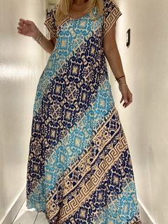 V301 Vestido de seda de india gold estampado con tiras en la espalda para regular el escote en internet